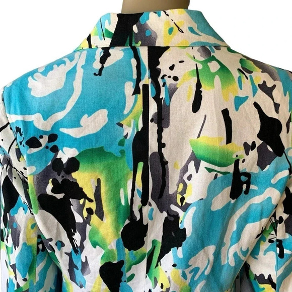 Cato Linen Blend 3/4 Sleeve Buttoned Blazer Fitted Jacket Size 14P Watercolor - Picture 9 of 16